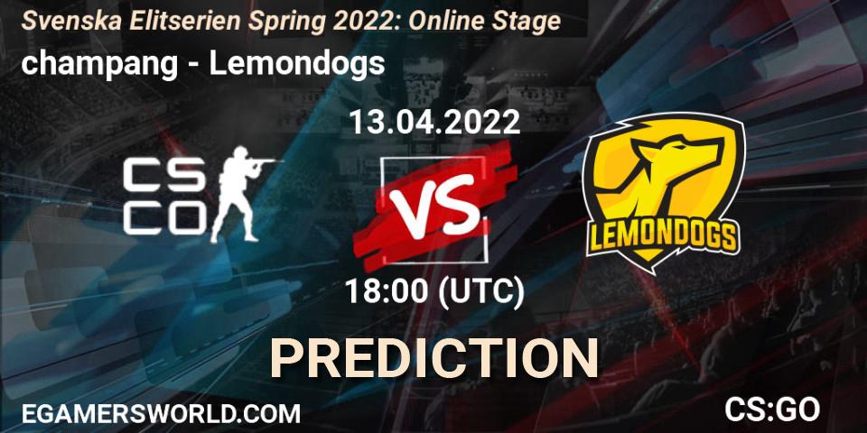 champang vs Lemondogs: Betting TIp, Match Prediction. 13.04.22. CS2 (CS:GO), Svenska Elitserien Spring 2022: Online Stage