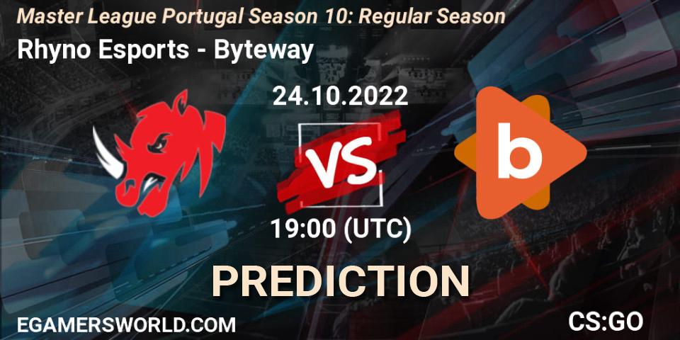 Rhyno Esports vs Byteway: Betting TIp, Match Prediction. 24.10.2022 at 19:00. Counter-Strike (CS2), Master League Portugal Season 10: Regular Season