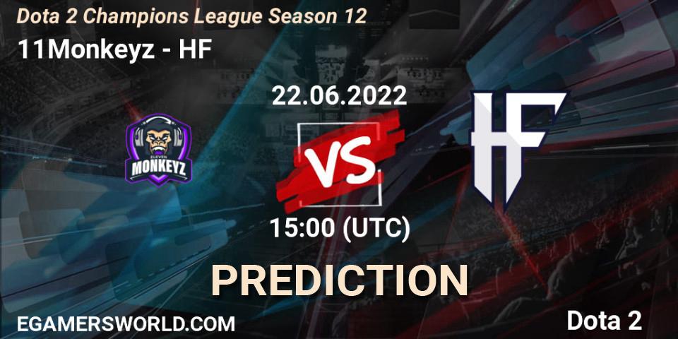 11Monkeyz vs HF: Betting TIp, Match Prediction. 22.06.2022 at 15:20. Dota 2, Dota 2 Champions League Season 12