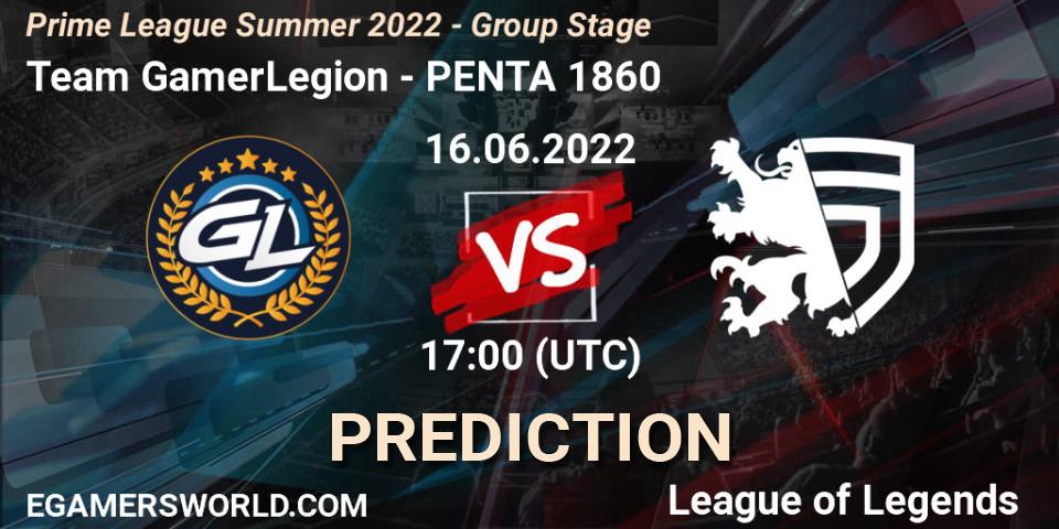 Team GamerLegion vs PENTA 1860: Betting TIp, Match Prediction. 16.06.2022 at 17:00. LoL, Prime League Summer 2022 - Group Stage