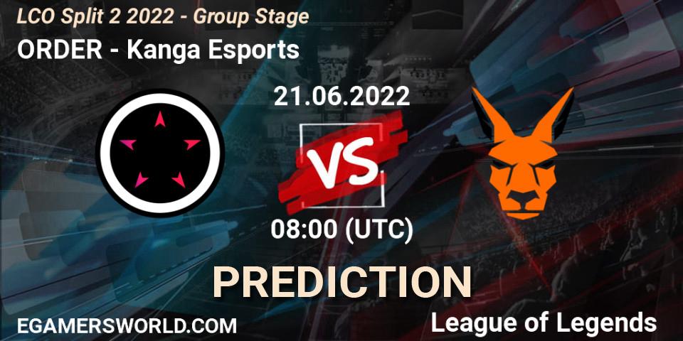 ORDER vs Kanga Esports: Betting TIp, Match Prediction. 21.06.2022 at 08:00. LoL, LCO Split 2 2022 - Group Stage