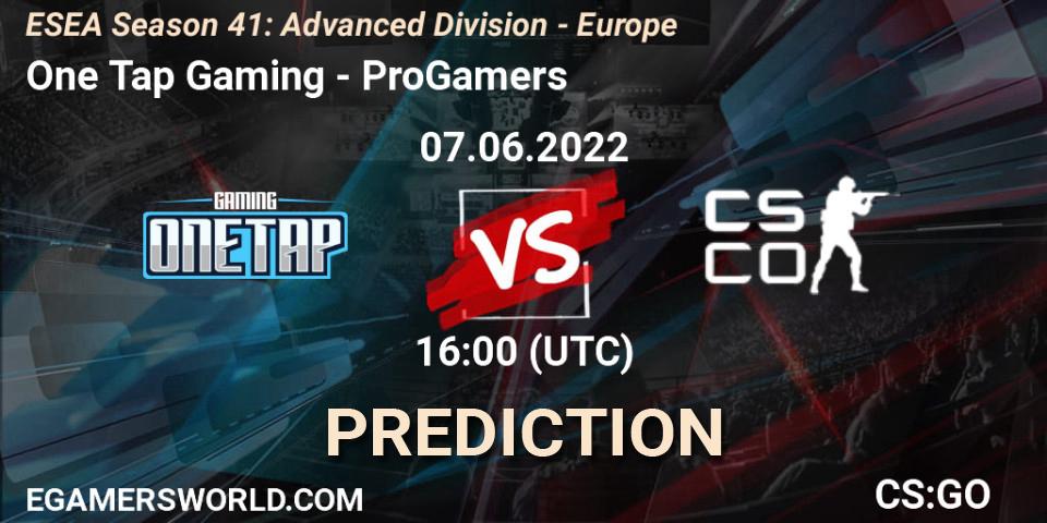 One Tap Gaming vs ProGamers: Betting TIp, Match Prediction. 07.06.2022 at 16:00. Counter-Strike (CS2), ESEA Season 41: Advanced Division - Europe