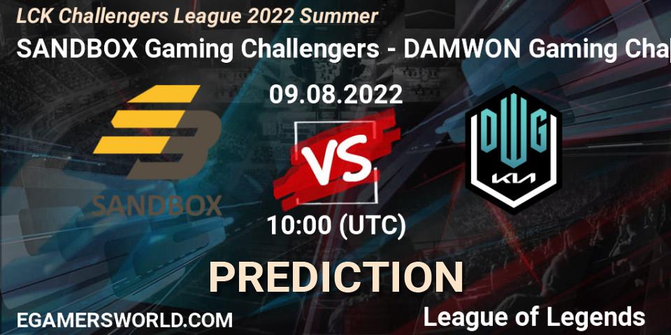 SANDBOX Gaming Challengers vs DAMWON Gaming Challengers: Betting TIp, Match Prediction. 09.08.2022 at 10:20. LoL, LCK Challengers League 2022 Summer
