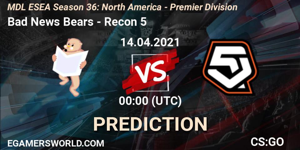 Bad News Bears vs Recon 5: Betting TIp, Match Prediction. 14.04.21. CS2 (CS:GO), MDL ESEA Season 36: North America - Premier Division