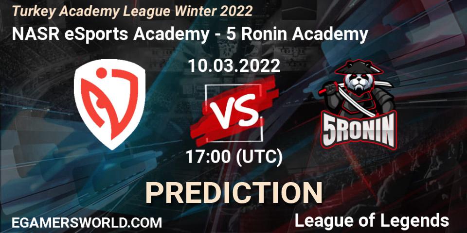 NASR eSports Academy vs 5 Ronin Academy: Betting TIp, Match Prediction. 10.03.2022 at 17:00. LoL, Turkey Academy League Winter 2022