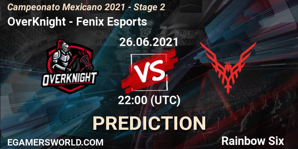 OverKnight vs Fenix Esports: Betting TIp, Match Prediction. 27.06.2021 at 00:00. Rainbow Six, Campeonato Mexicano 2021 - Stage 2