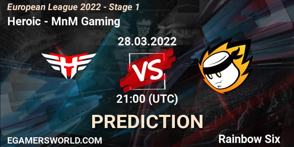 Heroic vs MnM Gaming: Betting TIp, Match Prediction. 28.03.2022 at 21:00. Rainbow Six, European League 2022 - Stage 1
