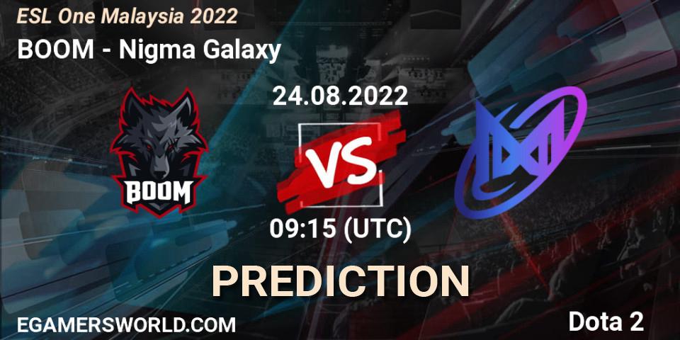 BOOM vs Nigma Galaxy: Betting TIp, Match Prediction. 24.08.2022 at 09:15. Dota 2, ESL One Malaysia 2022