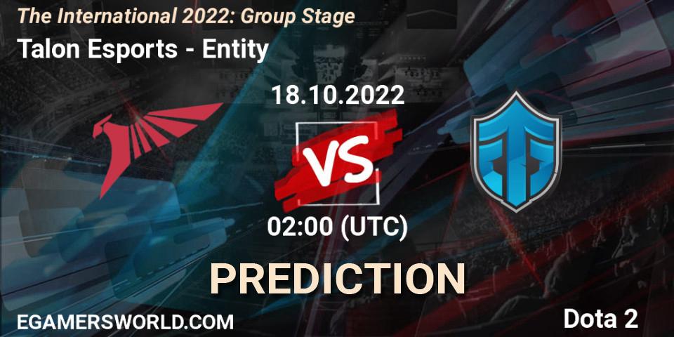 Talon Esports vs Entity: Betting TIp, Match Prediction. 18.10.2022 at 02:01. Dota 2, The International 2022: Group Stage