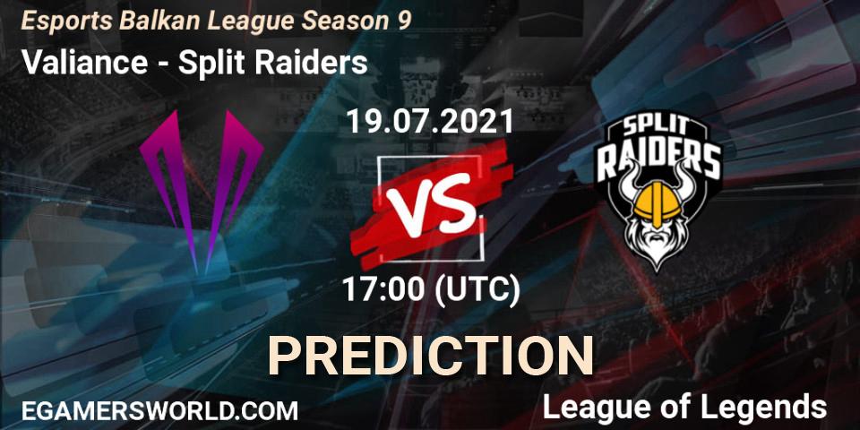 Valiance vs Split Raiders: Betting TIp, Match Prediction. 19.07.2021 at 17:00. LoL, Esports Balkan League Season 9