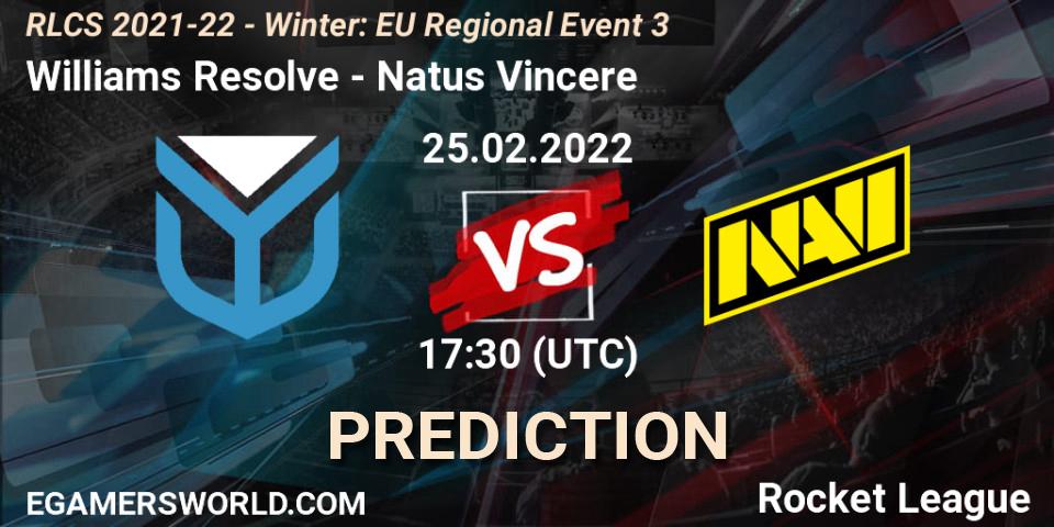 Williams Resolve vs Natus Vincere: Betting TIp, Match Prediction. 25.02.2022 at 17:30. Rocket League, RLCS 2021-22 - Winter: EU Regional Event 3
