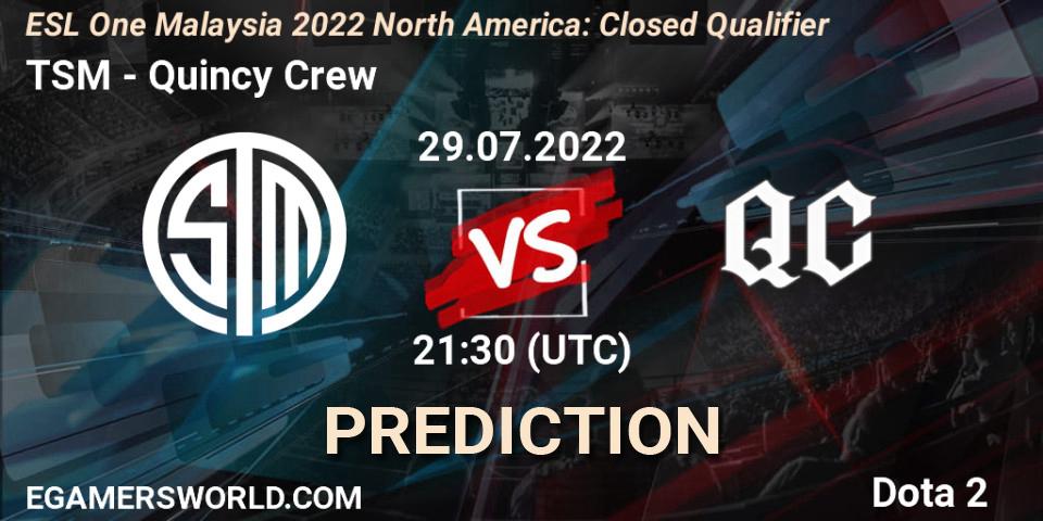 TSM vs Quincy Crew: Betting TIp, Match Prediction. 29.07.22. Dota 2, ESL One Malaysia 2022 North America: Closed Qualifier