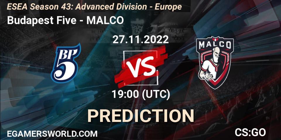 Budapest Five vs MALCO: Betting TIp, Match Prediction. 27.11.22. CS2 (CS:GO), ESEA Season 43: Advanced Division - Europe