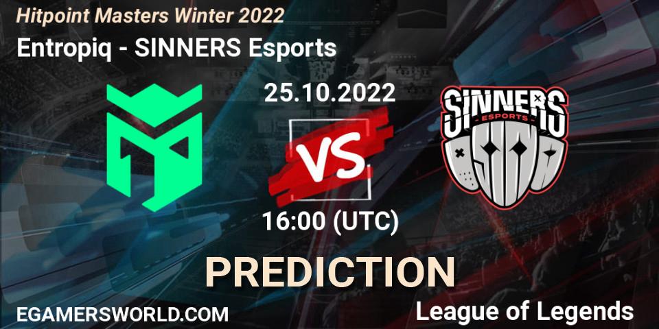 Entropiq vs SINNERS Esports: Betting TIp, Match Prediction. 25.10.22. LoL, Hitpoint Masters Winter 2022