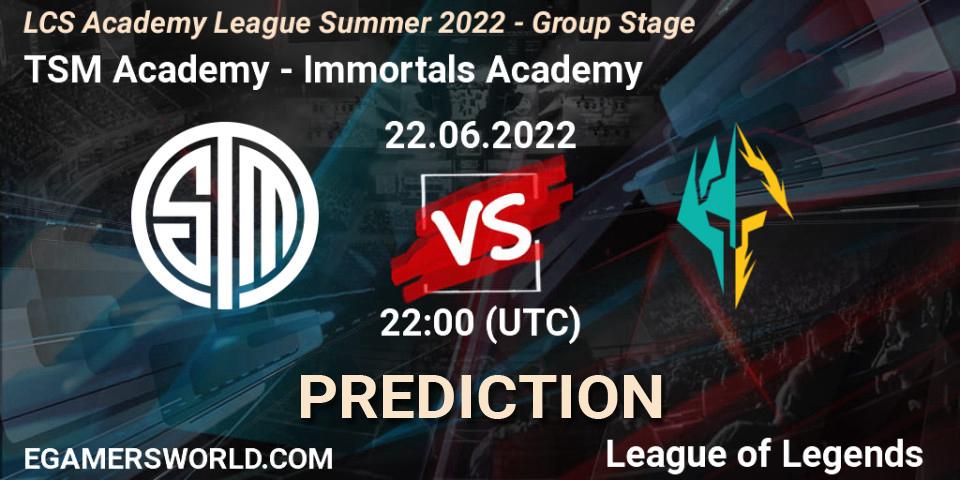 TSM Academy vs Immortals Academy: Betting TIp, Match Prediction. 22.06.22. LoL, LCS Academy League Summer 2022 - Group Stage