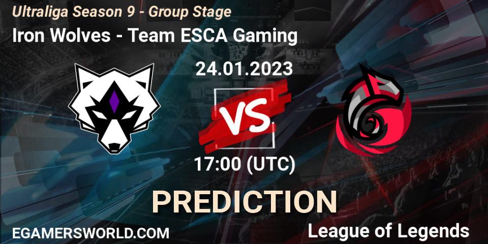 Iron Wolves vs Team ESCA Gaming: Betting TIp, Match Prediction. 24.01.2023 at 17:00. LoL, Ultraliga Season 9 - Group Stage