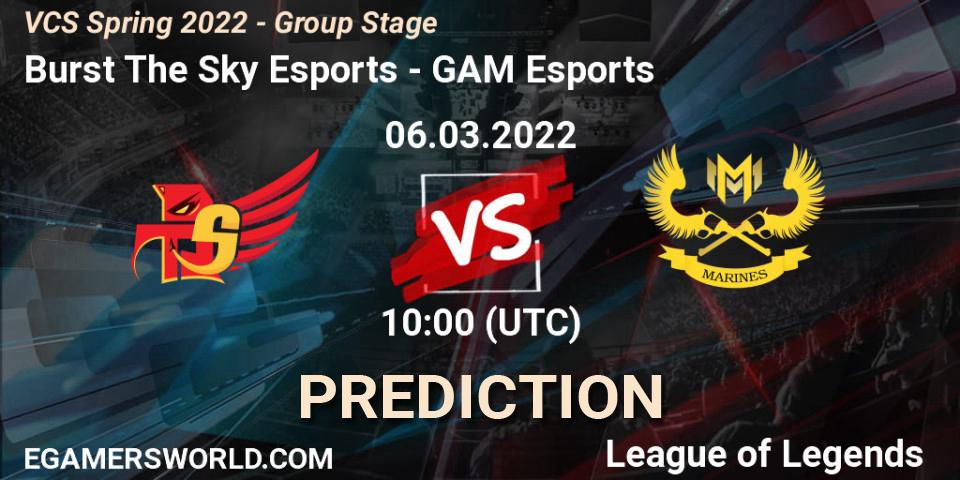 Burst The Sky Esports vs GAM Esports: Betting TIp, Match Prediction. 06.03.2022 at 10:00. LoL, VCS Spring 2022 - Group Stage 