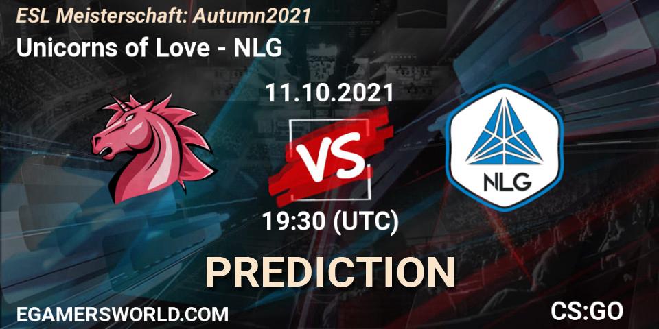 Unicorns of Love vs NLG: Betting TIp, Match Prediction. 11.10.2021 at 19:30. Counter-Strike (CS2), ESL Meisterschaft: Autumn 2021