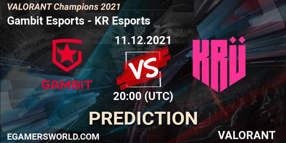 Gambit Esports vs KRÜ Esports: Betting TIp, Match Prediction. 11.12.2021 at 20:00. VALORANT, VALORANT Champions 2021