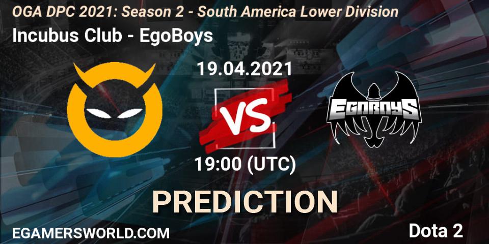 Incubus Club vs EgoBoys: Betting TIp, Match Prediction. 19.04.2021 at 19:05. Dota 2, OGA DPC 2021: Season 2 - South America Lower Division 