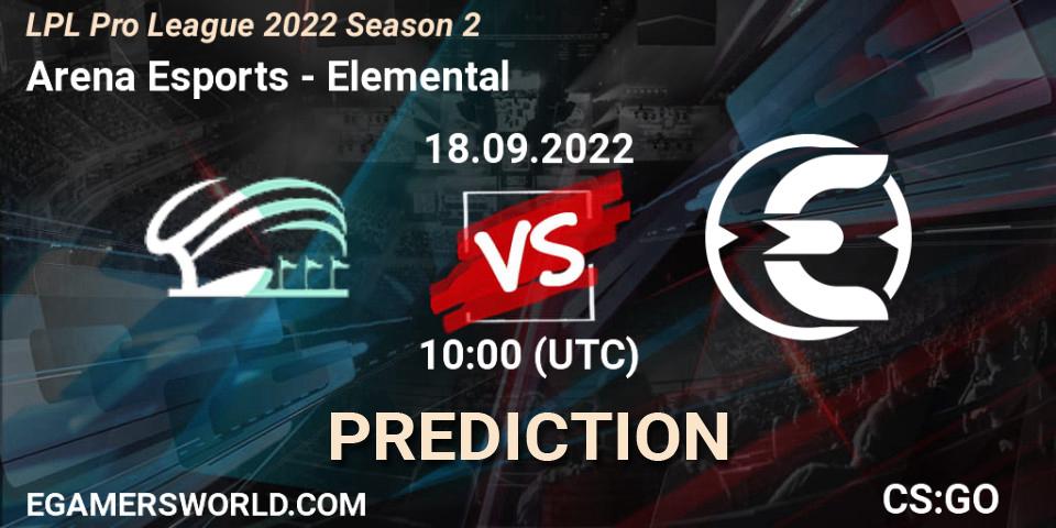 Arena Esports vs Elemental: Betting TIp, Match Prediction. 18.09.2022 at 10:00. Counter-Strike (CS2), LPL Pro League 2022 Season 2
