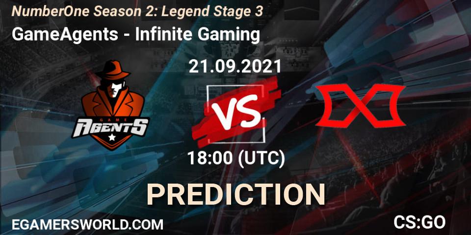 GameAgents vs Infinite Gaming: Betting TIp, Match Prediction. 21.09.2021 at 18:00. Counter-Strike (CS2), NumberOne Season 2: Legend Stage 3