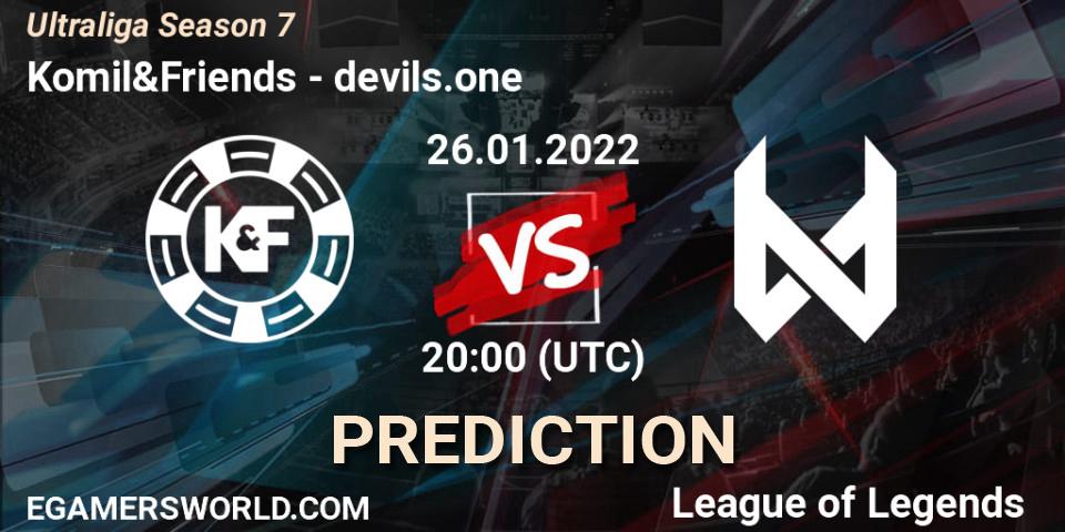 Komil&Friends vs devils.one: Betting TIp, Match Prediction. 26.01.2022 at 20:30. LoL, Ultraliga Season 7