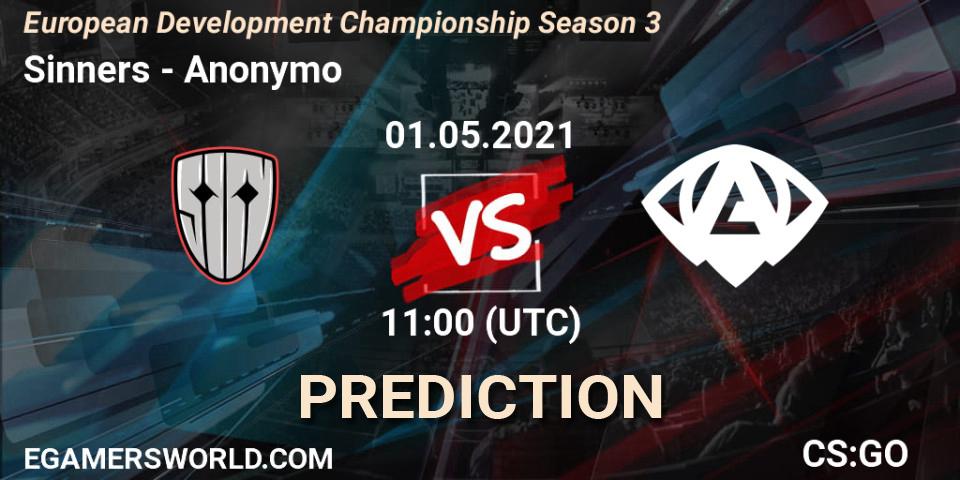 Sinners vs Anonymo: Betting TIp, Match Prediction. 01.05.21. CS2 (CS:GO), European Development Championship Season 3