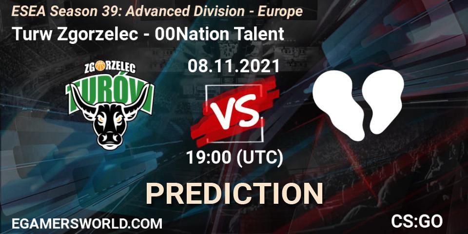 Turów Zgorzelec vs 00Nation Talent: Betting TIp, Match Prediction. 08.11.2021 at 18:00. Counter-Strike (CS2), ESEA Season 39: Advanced Division - Europe