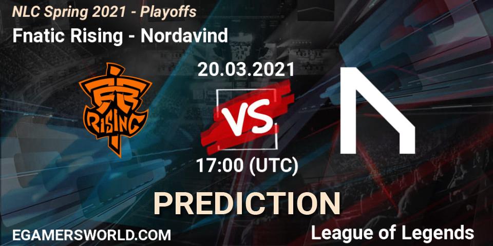 Fnatic Rising vs Nordavind: Betting TIp, Match Prediction. 20.03.2021 at 17:00. LoL, NLC Spring 2021 - Playoffs