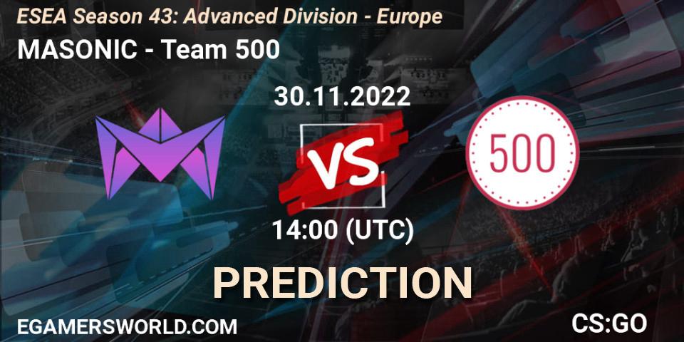 MASONIC vs Team 500: Betting TIp, Match Prediction. 30.11.22. CS2 (CS:GO), ESEA Season 43: Advanced Division - Europe