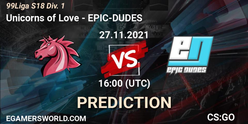 Unicorns of Love vs EPIC-DUDES: Betting TIp, Match Prediction. 27.11.21. CS2 (CS:GO), 99Liga S18 Div. 1