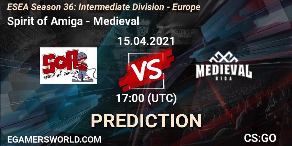 Spirit of Amiga vs Medieval: Betting TIp, Match Prediction. 15.04.2021 at 17:00. Counter-Strike (CS2), ESEA Season 36: Intermediate Division - Europe