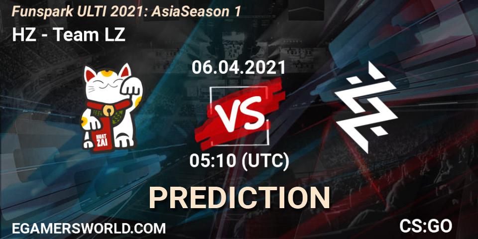 HZ vs Team LZ: Betting TIp, Match Prediction. 06.04.2021 at 05:10. Counter-Strike (CS2), Funspark ULTI 2021: Asia Season 1