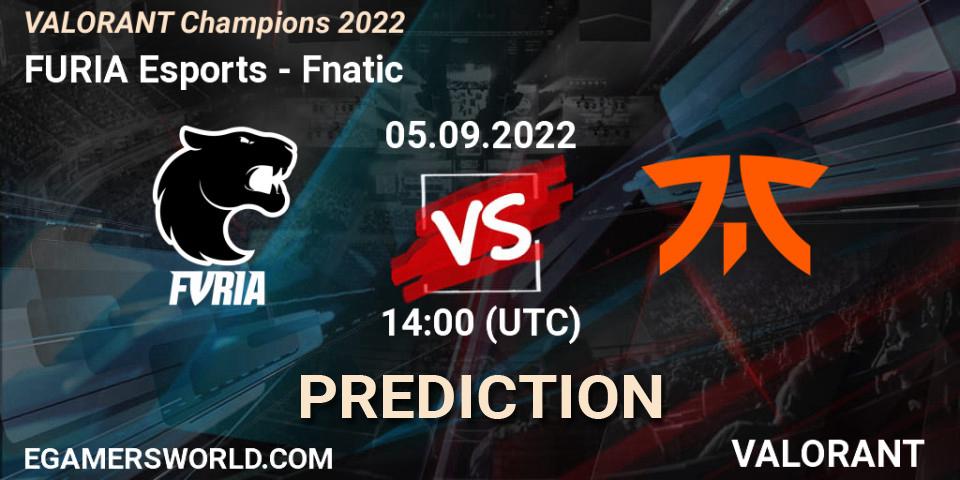 FURIA Esports vs Fnatic: Betting TIp, Match Prediction. 05.09.2022 at 15:30. VALORANT, VALORANT Champions 2022