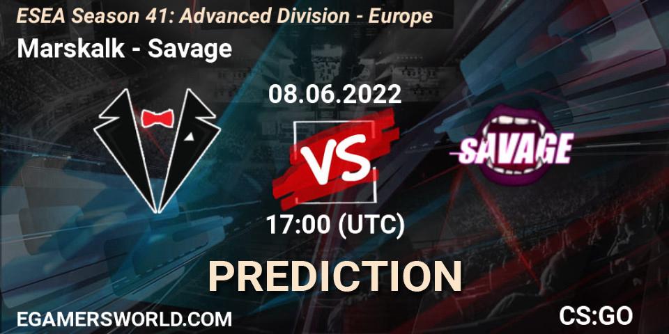Marskalk vs Savage: Betting TIp, Match Prediction. 08.06.2022 at 17:00. Counter-Strike (CS2), ESEA Season 41: Advanced Division - Europe