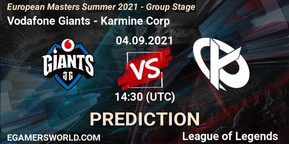 Vodafone Giants vs Karmine Corp: Betting TIp, Match Prediction. 04.09.21. LoL, European Masters Summer 2021 - Group Stage