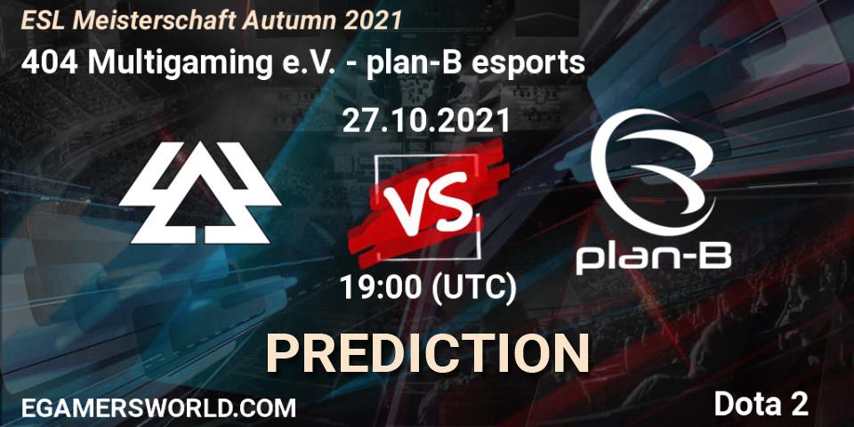 404 Multigaming e.V. vs plan-B esports: Betting TIp, Match Prediction. 27.10.2021 at 19:01. Dota 2, ESL Meisterschaft Autumn 2021