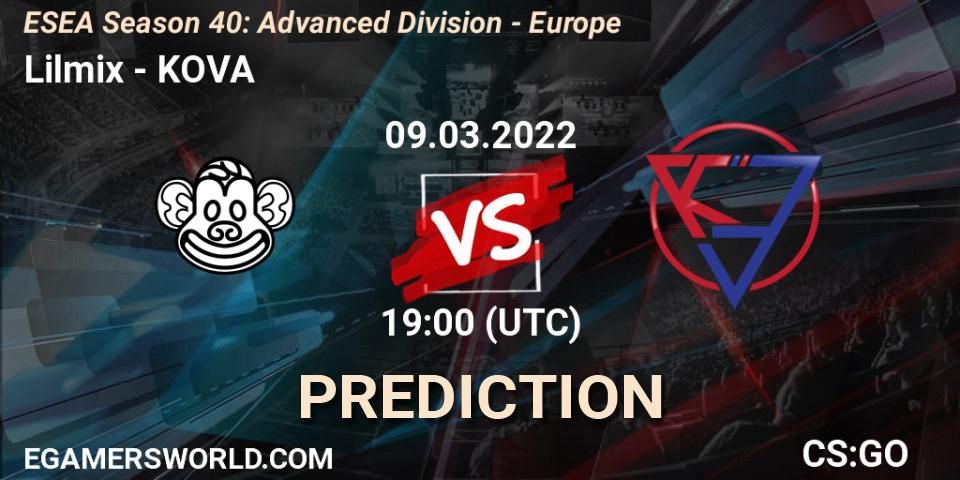 Lilmix vs KOVA: Betting TIp, Match Prediction. 10.03.2022 at 13:00. Counter-Strike (CS2), ESEA Season 40: Advanced Division - Europe