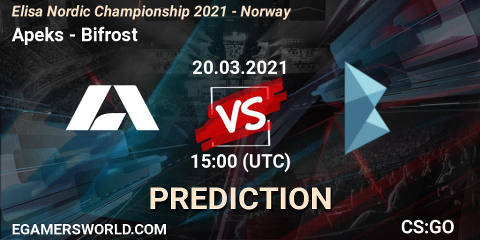 Apeks vs Bifrost: Betting TIp, Match Prediction. 20.03.2021 at 15:00. Counter-Strike (CS2), Elisa Nordic Championship 2021 - Norway