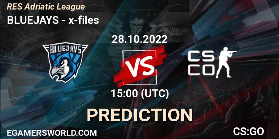 BLUEJAYS vs x-files: Betting TIp, Match Prediction. 28.10.2022 at 15:00. Counter-Strike (CS2), RES Adriatic League