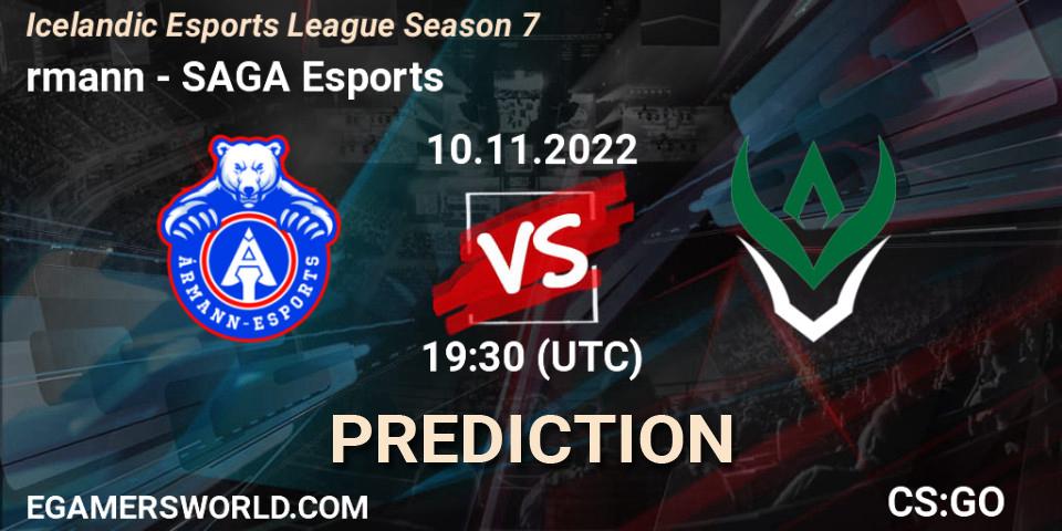 Ármann vs SAGA Esports: Betting TIp, Match Prediction. 10.11.2022 at 19:30. Counter-Strike (CS2), Icelandic Esports League Season 7