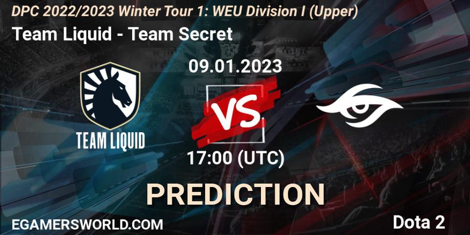 Team Liquid vs Team Secret: Betting TIp, Match Prediction. 09.01.2023 at 17:00. Dota 2, DPC 2022/2023 Winter Tour 1: WEU Division I (Upper)