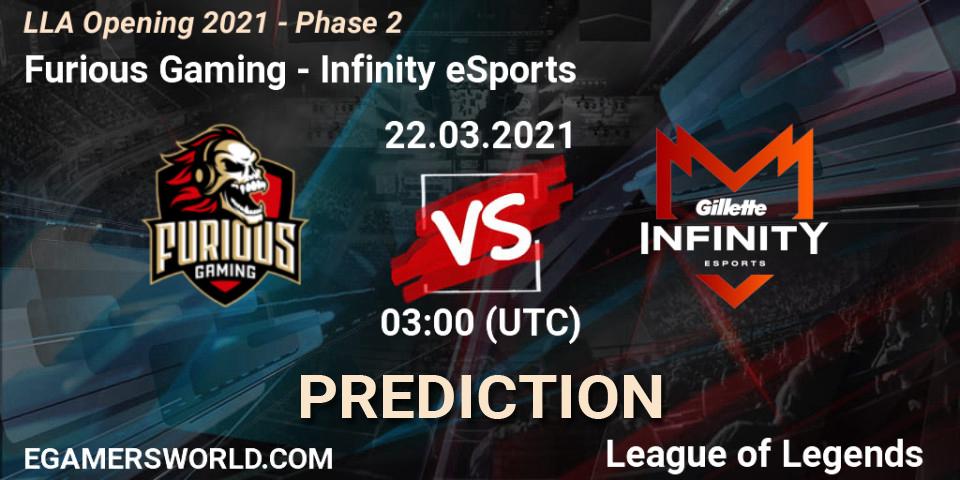 Furious Gaming vs Infinity eSports: Betting TIp, Match Prediction. 22.03.21. LoL, LLA Opening 2021 - Phase 2