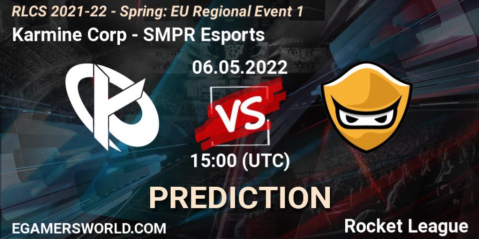 Karmine Corp vs SMPR Esports: Betting TIp, Match Prediction. 06.05.2022 at 15:00. Rocket League, RLCS 2021-22 - Spring: EU Regional Event 1