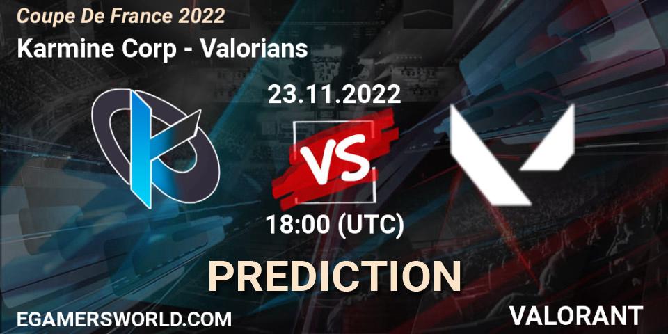 Karmine Corp vs Valorians: Betting TIp, Match Prediction. 23.11.2022 at 17:30. VALORANT, Coupe De France 2022