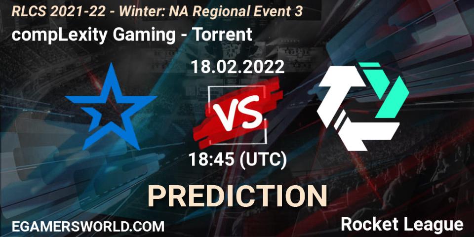compLexity Gaming vs Torrent: Betting TIp, Match Prediction. 18.02.2022 at 18:45. Rocket League, RLCS 2021-22 - Winter: NA Regional Event 3