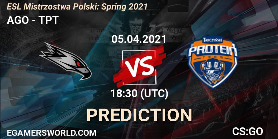 AGO vs TPT: Betting TIp, Match Prediction. 05.04.2021 at 16:30. Counter-Strike (CS2), ESL Mistrzostwa Polski: Spring 2021