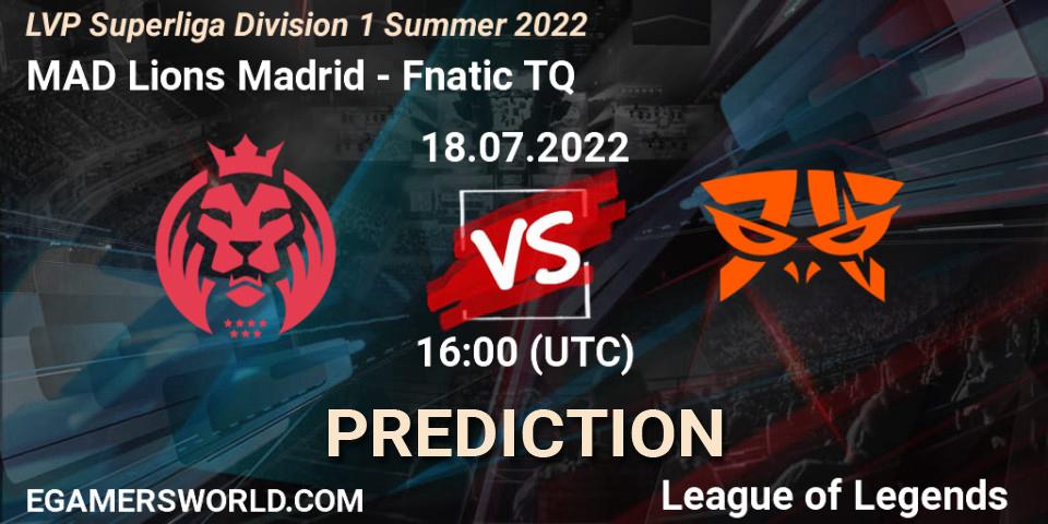 MAD Lions Madrid vs Fnatic TQ: Betting TIp, Match Prediction. 18.07.22. LoL, LVP Superliga Division 1 Summer 2022