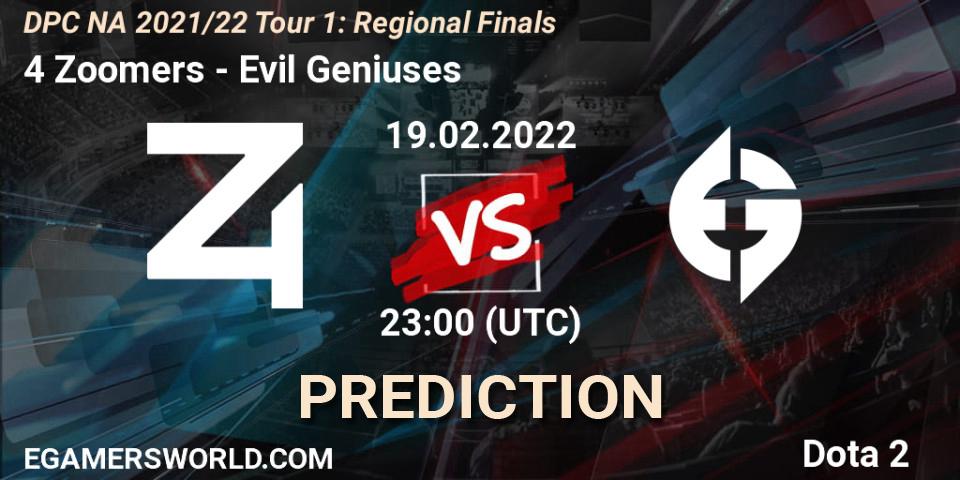 4 Zoomers vs Evil Geniuses: Betting TIp, Match Prediction. 19.02.22. Dota 2, DPC NA 2021/22 Tour 1: Regional Finals